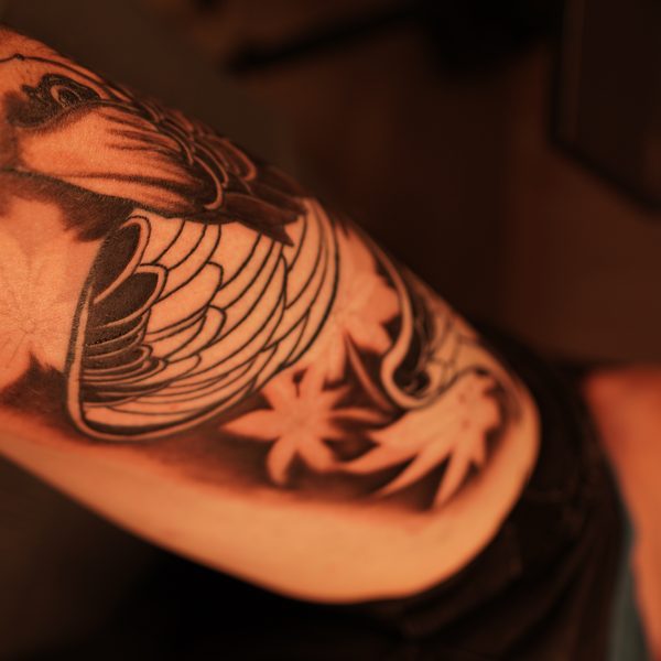 Japanese-inspired crane wing forearm tattoo, Afterglow Tattoo Studio